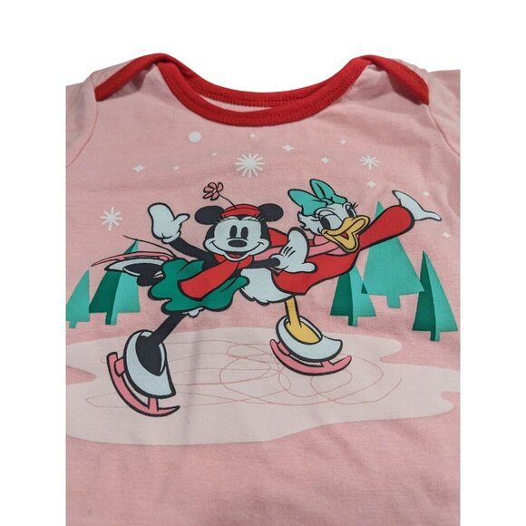 Disney Baby Girl Christmas Pajamas 0 to 3 Mos PJs 2 Piece Minnie Mouse Pink - Picture 3 of 4
